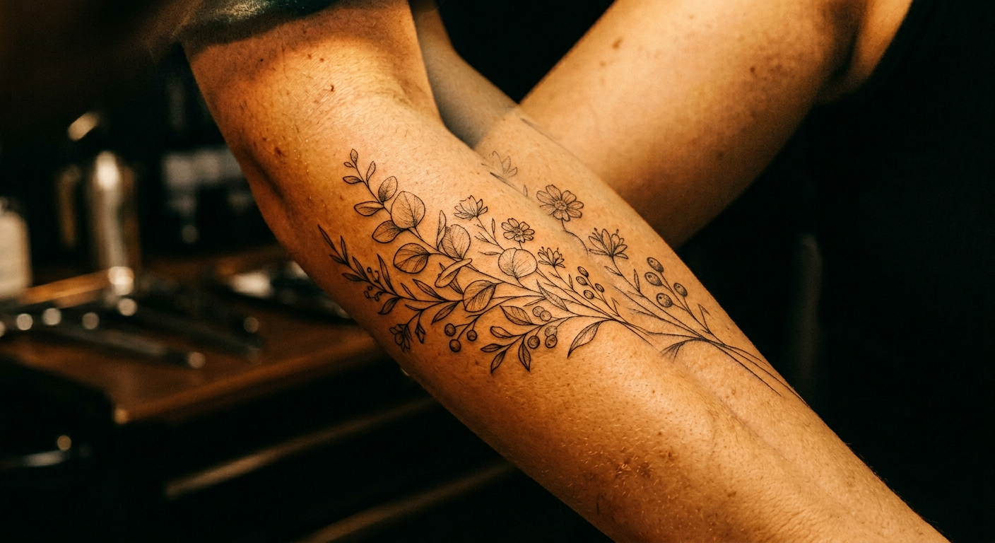 SKN Tattoo Collective studio atmosphere — intimate tattoo artistry in warm, editorial lighting
