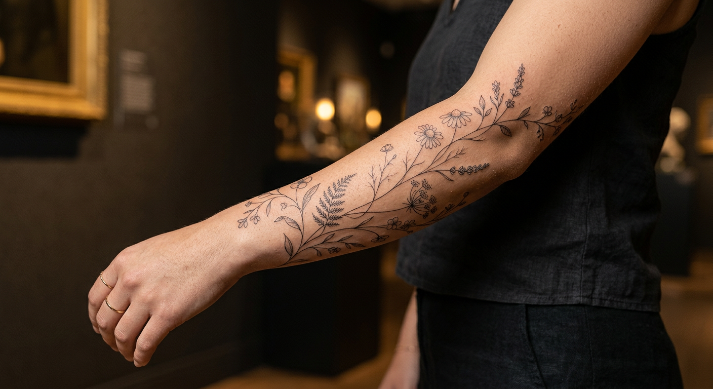 Fine Line tattoo artwork by Juno Reyes — detailed close-up showing technique and artistry